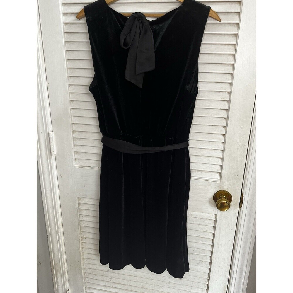 Classic Black Velvet Sleeveless Dress with Waist Tie - Picture 2 of 4